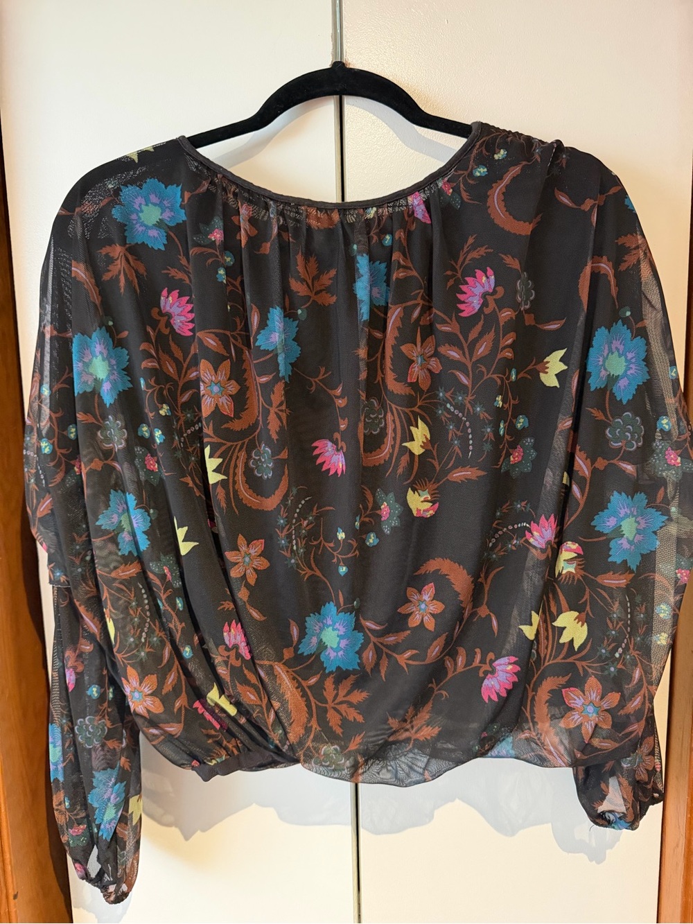 Free People Women's Blouse Shirt Wild Flower Black Combo Floral Mesh - Size S - Picture 5 of 9